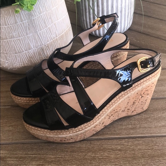 PRADA Patent Leather Cork Platform Wedge Sandal 37 - Picture 4 of 8